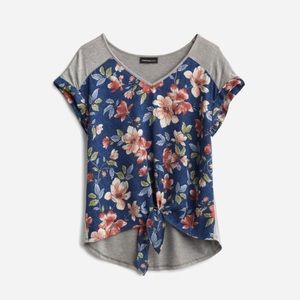 Fortune + Ivy Claresa Mixed Material Tie Front Top